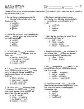 SAT-Style Vocabulary Quiz (Lesson #15 from Sadlier Oxford Level G)