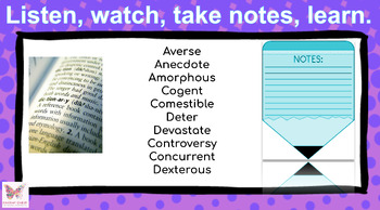 Preview of SAT Voc List 3 Bundle Quiz, Slideshow, color by number context 1 week unit FUN!