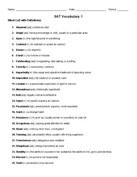 sat vocabulary 1 practice worksheet by margaret kiefer tpt