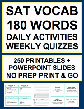 Preview of SAT Vocabulary Bell Ringers - 180 Daily SAT Words, PPT, 36 Weekly Quizzes & Key