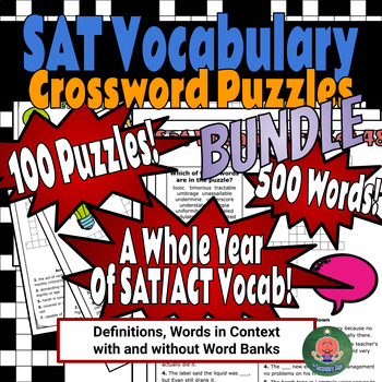 Preview of SAT Vocabulary Crossword Puzzle Worksheets; 500 Words, 100 Puzzles