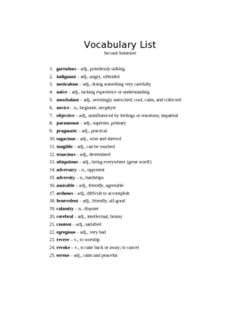 Preview of SAT Vocabulary List - Second Semester