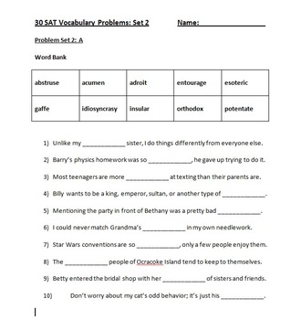 sat vocabulary practice set 2 30 fill in the blank problems by april koch