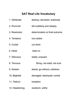 Preview of SAT Vocabulary for Real Life - 1