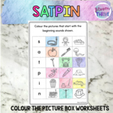 SATPIN Beginning Sounds NO PREP Colour the Picture Box Worksheets