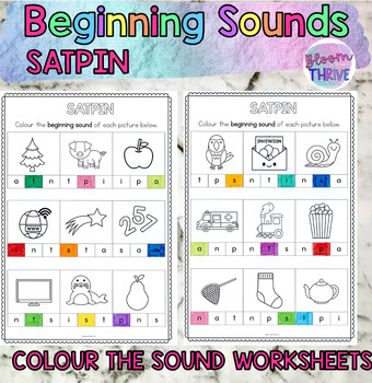 Preview of SATPIN Beginning Sounds NO PREP Colour the Sound Worksheets
