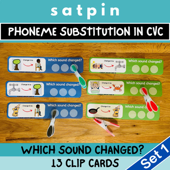 Preview of SATPIN CVC Initial, Middle, End Sound Aural Substitution Clip Cards