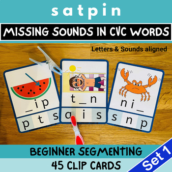 Preview of SATPIN Clip Cards | Identify Missing Sounds in CVC Words -Initial, Middle, Final