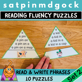 Preview of SATPIN MDGOCK Decodable Reading Fluency Pyramid Puzzles | Read & Write Phrases