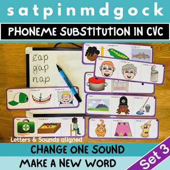 Preview of SATPIN MDGOCK CVC Writing | Initial, Middle, End Sound Substitution Manipulation