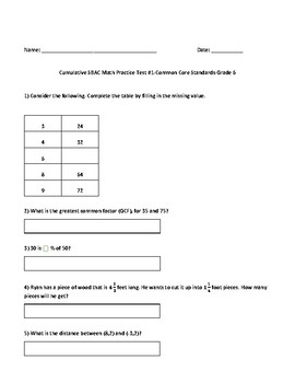 Preview of 6th Grade Math Test Prep: (SBAC, PARCC, National Standards): Year-End Assessment