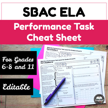 Preview of SBAC CAASPP ELA Grades 6-8 and 11 Performance Task Cheat Sheet - CCSS Test Prep