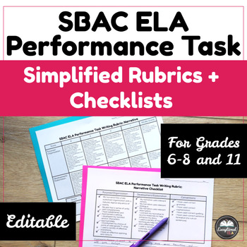 Preview of SBAC CAASPP ELA Performance Task Simplified Writing Rubrics + Checklists