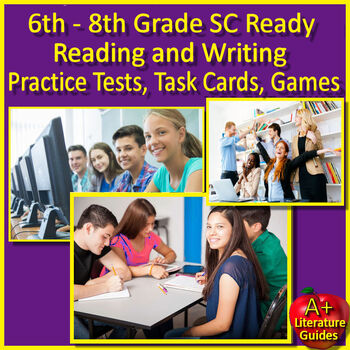 Preview of 6th, 7th and 8th Grade SC Ready ELA Practice Tests, Task Cards and Reading Games