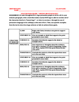 Preview of SCAFFOLDED WRITING PACKET: Literary Analysis Body Paragraph Writing Process