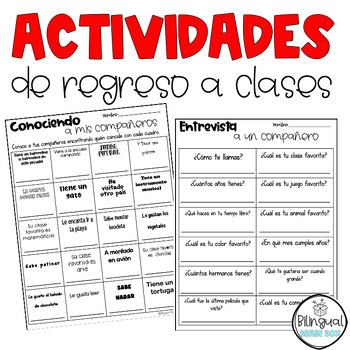 Preview of Back to School Activities in Spanish - Actividades de regreso a clases
