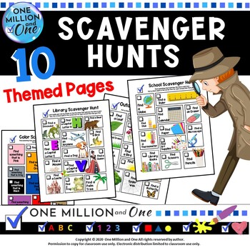Preview of SCAVENGER HUNTS-Colors, Shapes, Letters, Classroom, Library, and Outdoor