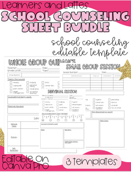 Preview of SCHOOL COUNSELING NOTE TAKING & PLANNING DATA PAGES BUNDLE | EDITABLE