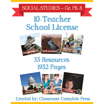 Preview of SCHOOL LICENSE – 10 TEACHERS – Year Long Program – SOCIAL STUDIES – Grades PK-8
