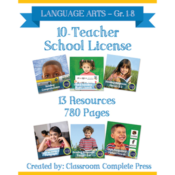 Preview of SCHOOL LICENSE – 10 TEACHERS – Year Long Program – LANGUAGE ARTS – Grades 1-8