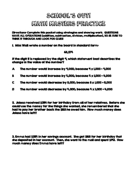 Preview of SCHOOL'S OUT!  Math Master's Break Practice