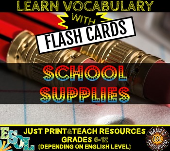 Preview of School Supplies Photo Flash Cards FREEBIE