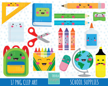 Kawaii school supplies clip art