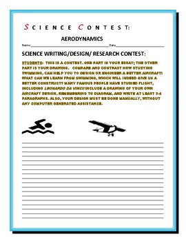 Preview of SCIENCE CONTEST: AERODYNAMICS: GRADES 4-8,  MG, GIFTED & TALENTED