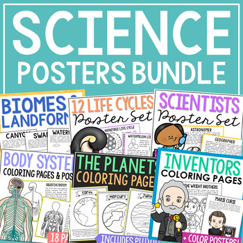 Preview of SCIENCE Coloring Pages and Posters Bundle | Word Wall | STEM Centers