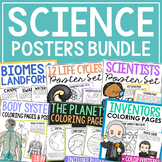SCIENCE Coloring Pages and Posters Bundle | Word Wall | ST