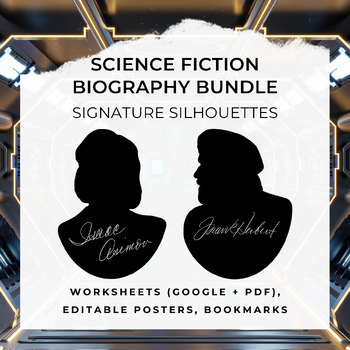 Preview of SCIENCE FICTION Biography Worksheet, Posters, Bookmarks, Clip Art BUNDLE