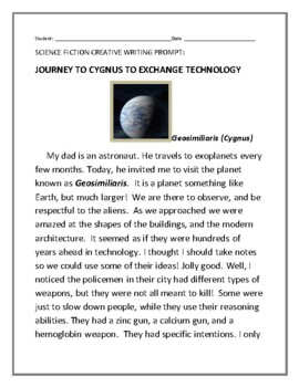 Preview of SCIENCE FICTION WRITING PROMPT: JOURNEY TO CYGNUS FOR TECHNOLOGY EXCHANGE!