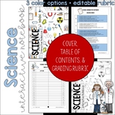 SCIENCE Interactive Notebook Cover, Grading Rubric, and Ta