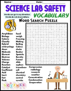 SCIENCE LAB SAFETY VOCABULARY Word Search Puzzle Worksheet Activity by ...