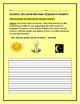 Preview of SCIENCE/RELIGION RESEARCH PROMPT: CREATIONISM & INTELLIGENT DESIGN