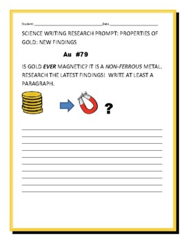 Preview of SCIENCE RESEARCH PROMPT: IS GOLD EVER MAGNETIC?  GRS.7-12, MG, AP CHEM, COLLEGE