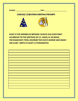 Preview of SCIENCE & SCIENTISM: A WRITING PROMPT   GRS. 7-12,  COLLEGE