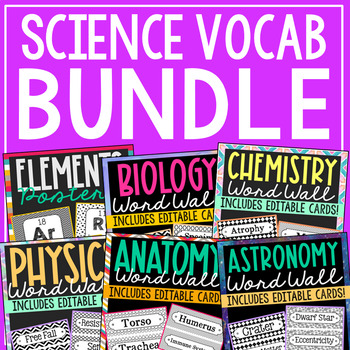 Preview of SCIENCE Vocabulary Posters | Biology, Chemistry, Physics, Astronomy, Elements
