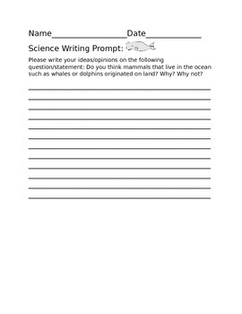 Preview of SCIENCE WRITING PROMPT- MARINE MAMMALS