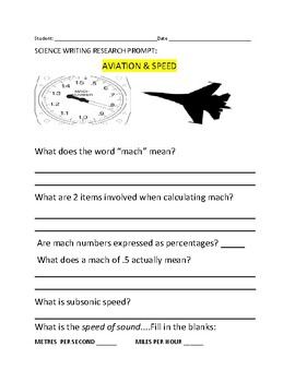 Preview of SCIENCE WRITING RESEARCH PROMPT: AVIATION/ SPEED  /GRS. 5-8