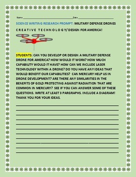 Preview of SCIENCE WRITING RESEARCH PROMPT:DRONE DESIGN