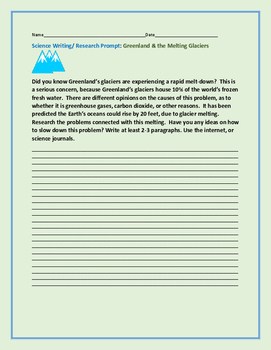 Preview of SCIENCE WRITING/ RESEARCH PROMPT: GREENLAND'S GLACIERS