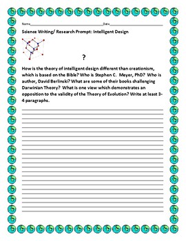 Preview of SCIENCE WRITING/ RESEARCH PROMPT: INTELLIGENT DESIGN