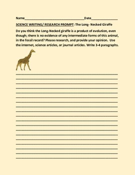 Preview of SCIENCE WRITING/ RESEARCH PROMPT: LONG NECKED GIRAFFE