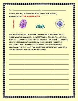 Preview of SCIENCE WRITING/ RESEARCH PROMPT: THE HUMAN CELL:  AP BIOLOGY, BIOLOGY, MG
