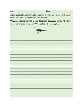 Preview of SCIENCE WRITING/RESEARCH PROMPT-SEAGULLS: GRADES 6-12