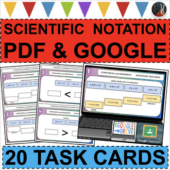 Preview of SCIENTIFIC NOTATION COMPARE & ORDER Task Cards PDF & GOOGLE