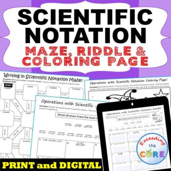 Preview of SCIENTIFIC NOTATION Maze, Riddle, & Color by Number | Print and Digital