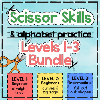 Preview of SCISSOR SKILLS BUNDLE preschool cutting practice alphabet phonics FINE MOTOR