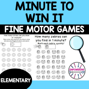 Preview of MINUTE TO WIN IT! Fine motor, visual motor, visual perceptual games!